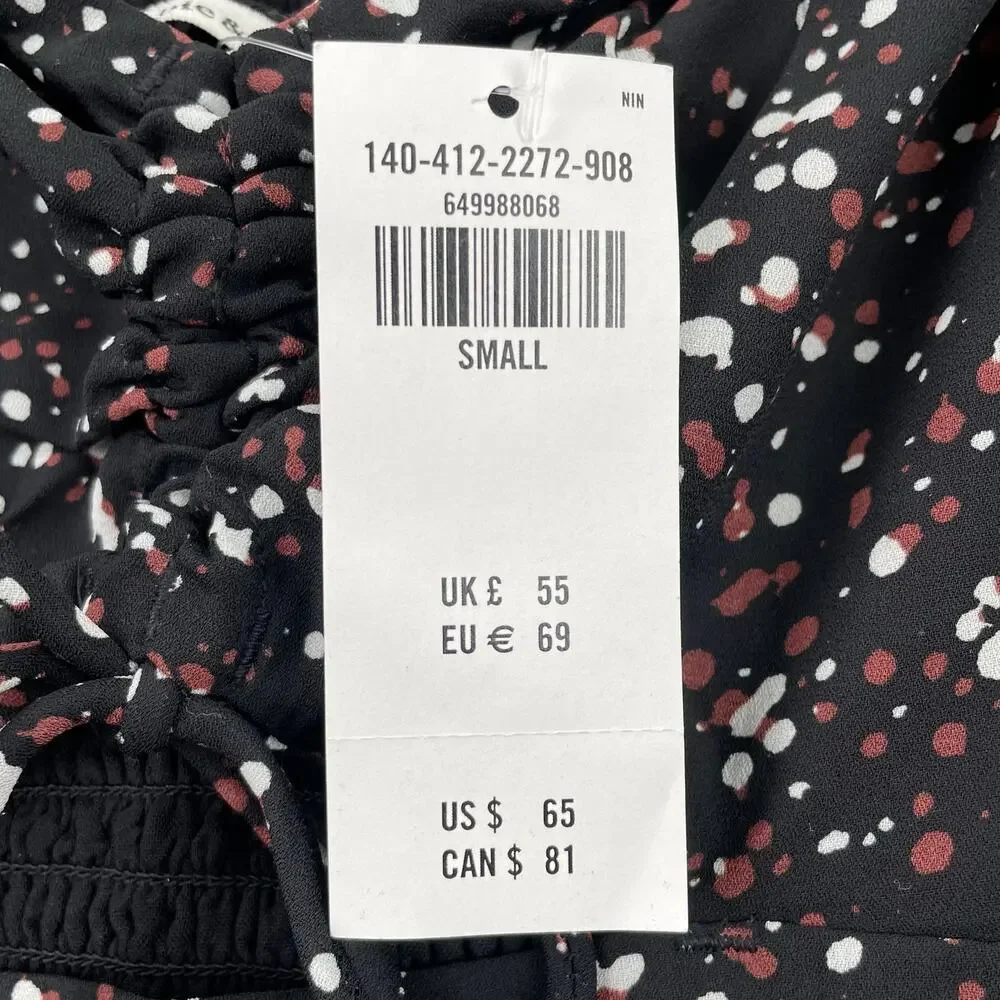 Abercrombie & Fitch Top Womens S Black Sweetheart Neck Speckled Tie Front NWT